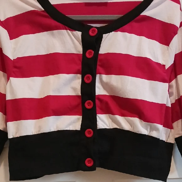 Domino Dollhouse Red and White Cropped Cardigan - Picture 3 of 5